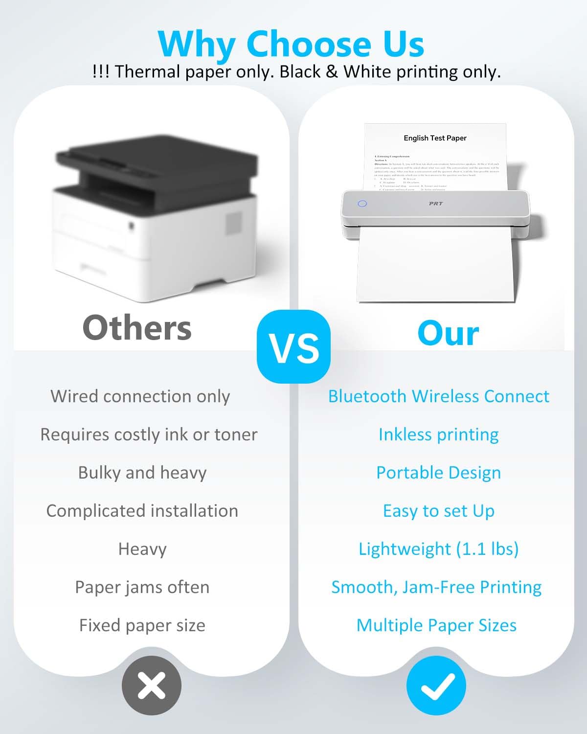 Prt Inkless Portable Printer For Travel, Wireless Thermal Printer Support 8.5 X 11 Inch Us Letter A4 B5, Bluetooth Mobile Printe